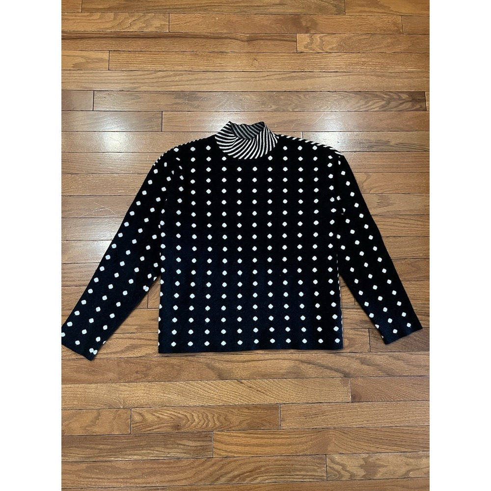 Anthropologie Ivanna Lizzie Mock Neck Sweater Black White Polka Dot Stripe S